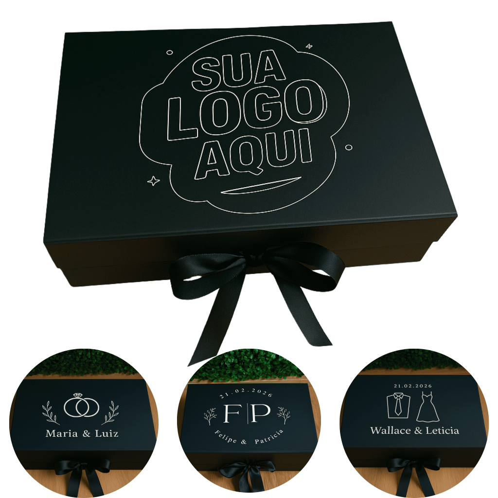 kit 5 Caixas Presente Magnética imã Personalizada Premium Rígida com Fita de Cetim 28x20x9cm