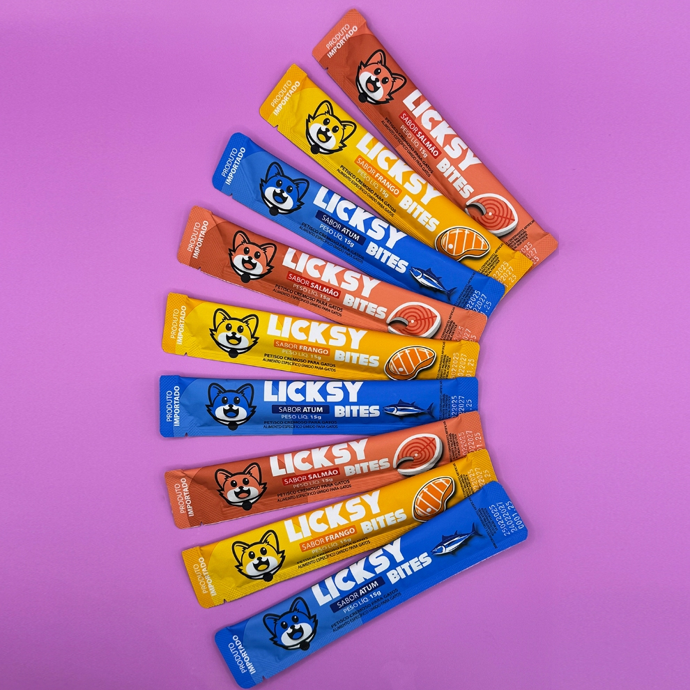Petisco Cremoso tipo Churu para Gatos (Frango / Atum / Salmão / Mix) snack felino Licksy Bites