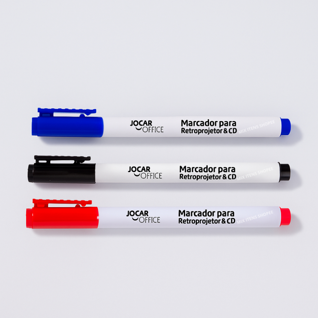 Kit 3 Caneta Marcador Permanente 2mm Para CD/DVD - Retroprojetor Jocar Leonora Vidro, Papel, Plastico, Metal, Madeira