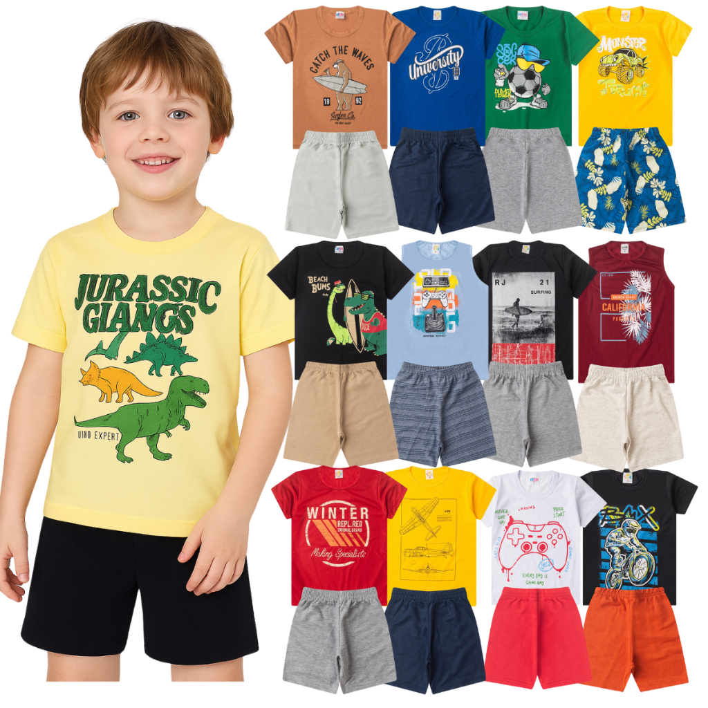 Kit Sortido 6 Peças de Roupas Infantil Menino - Kit verão com 3 Conjuntos de Roupa Infantil Menino Verão Masculino Bebê