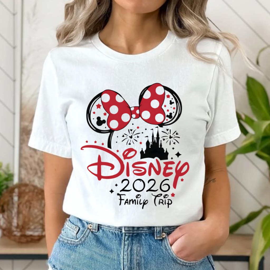 Camiseta Disney 2026 Viagem Mickey Mouse Tshirt Minnie Family Trip 100% Algodão 30.1