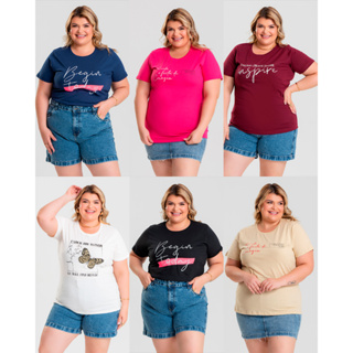 T-shirt Feminina Plus Size G6 a G10 100% Algodão Gola Redonda Camiseta Básica Casual Tecido Macio Modelagem Soltinha em Oferta na Shopee
