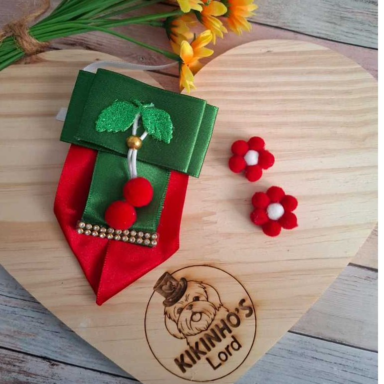 30 KIT Cereja PET LUXO Fêmea (10 Gravatas + 20 Laços)- Banho Tosa - frutinha - verão em Oferta na Shopee