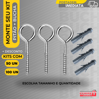 Kit de Gancho Fechado Pitão e Bucha para Fixação de 6, 8 ou 10 mm - 100 ou 50 Peças - São Raphael em Oferta na Shopee