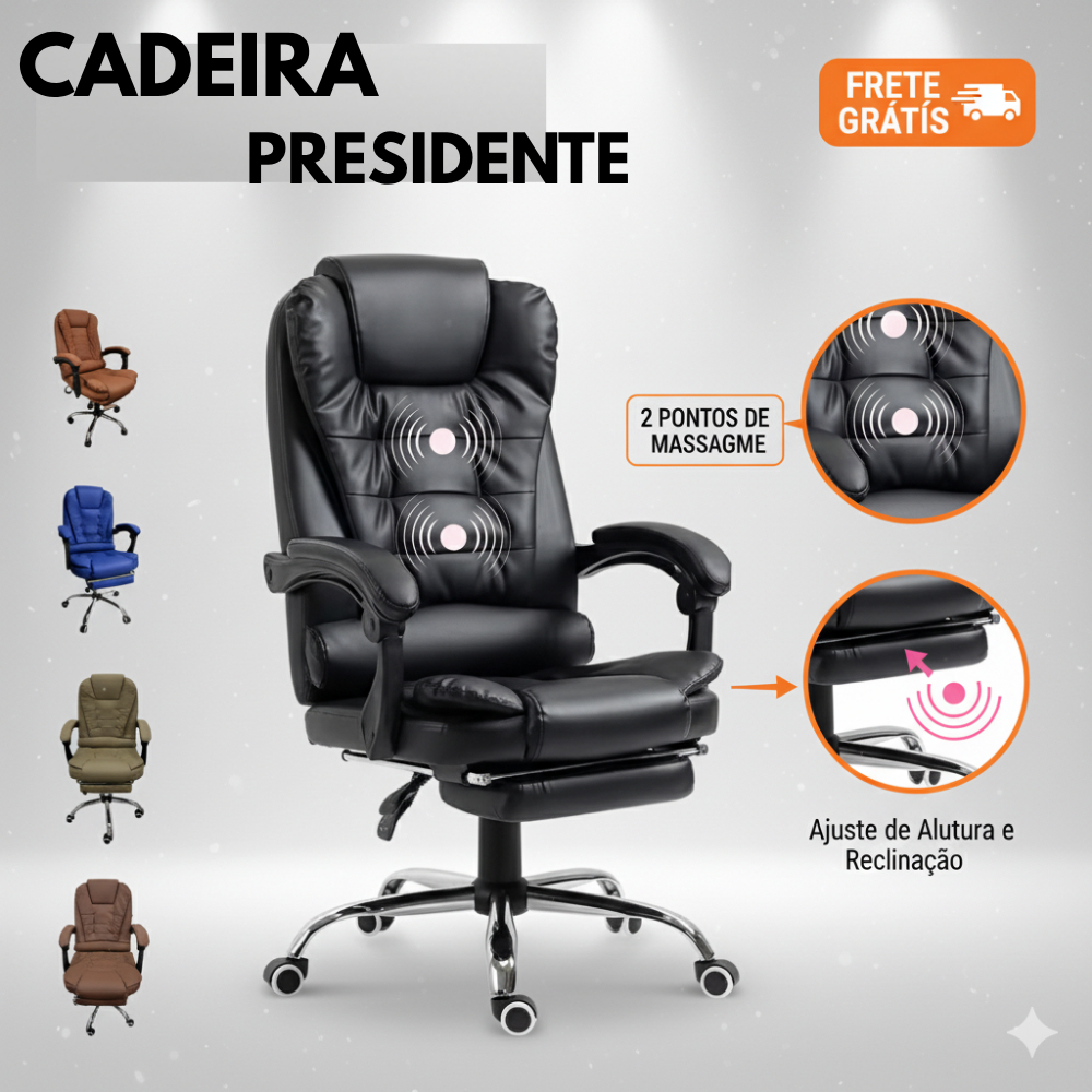 CADEIRA ESCRITORIO COM 2 PONTOS DE MASSAGEM PRESIDENTE GIRATORIA RECLINAVEL 135 GRAUS em Oferta na Shopee