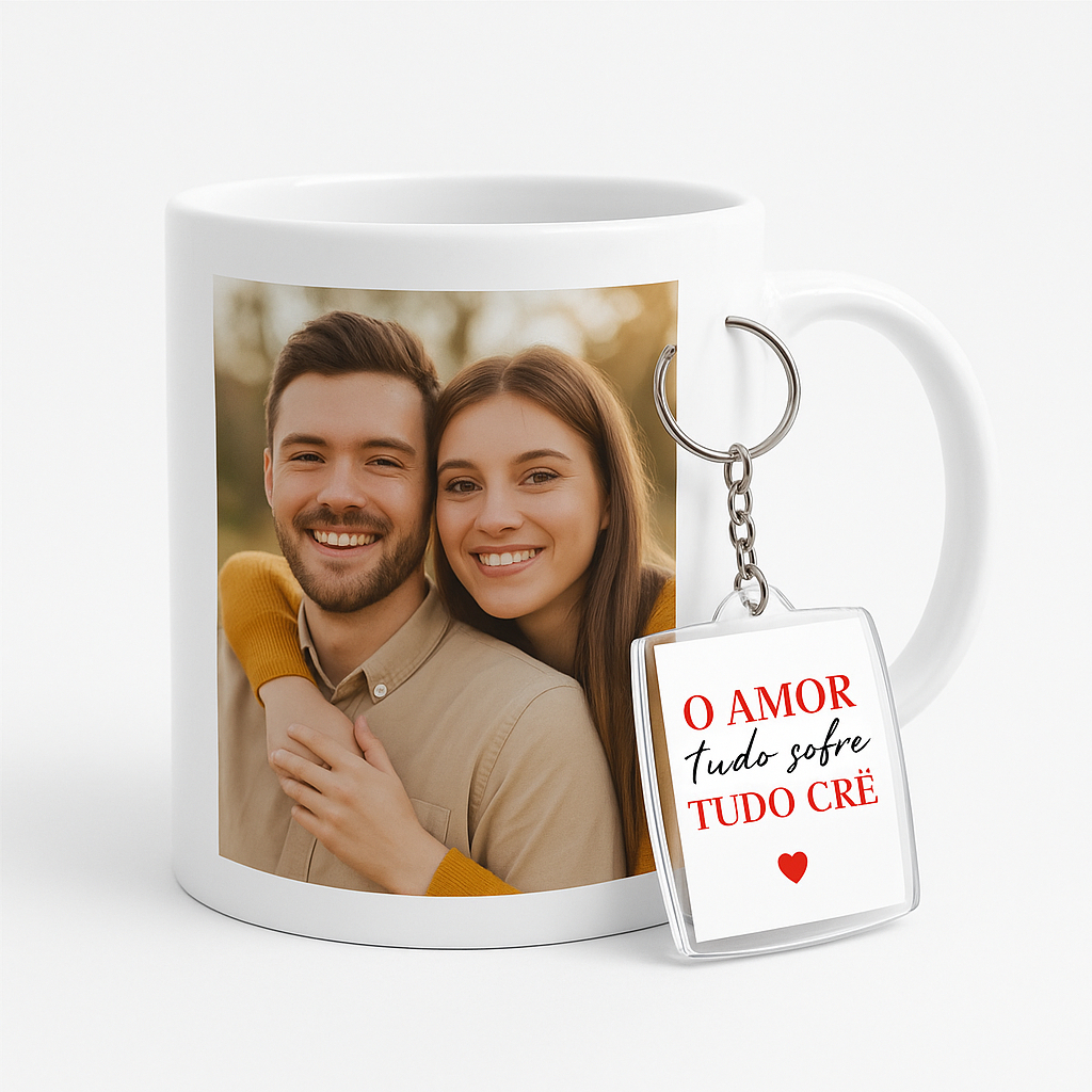 Caneca Personalizada de Porcelana + Chaveiro Acrílico Foto, Nome, Tema e Frases Personalizadas em Oferta na Shopee