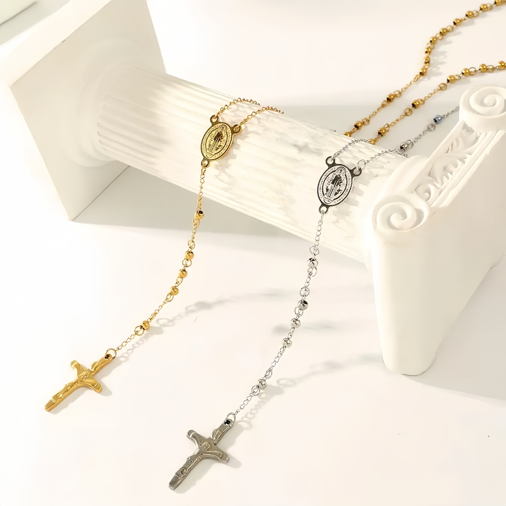 Terço Masculino Rosário Oração Crucifixo em Aço Inoxidável –Cruz Católica, Resistente e Antialérgico em Oferta na Shopee