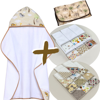 Kit  com 14 Peças 1 Toalhas de Banho Bebê Forrada +6 Fraldinha Boca +6 Toalhas+1 Trocador Portátil em Oferta na Shopee