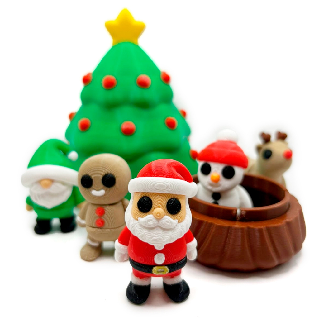 Kit Natal Articulado – Papai Noel, Rena, Boneco de Neve, Ginger, Gnomo e Pote Árvore