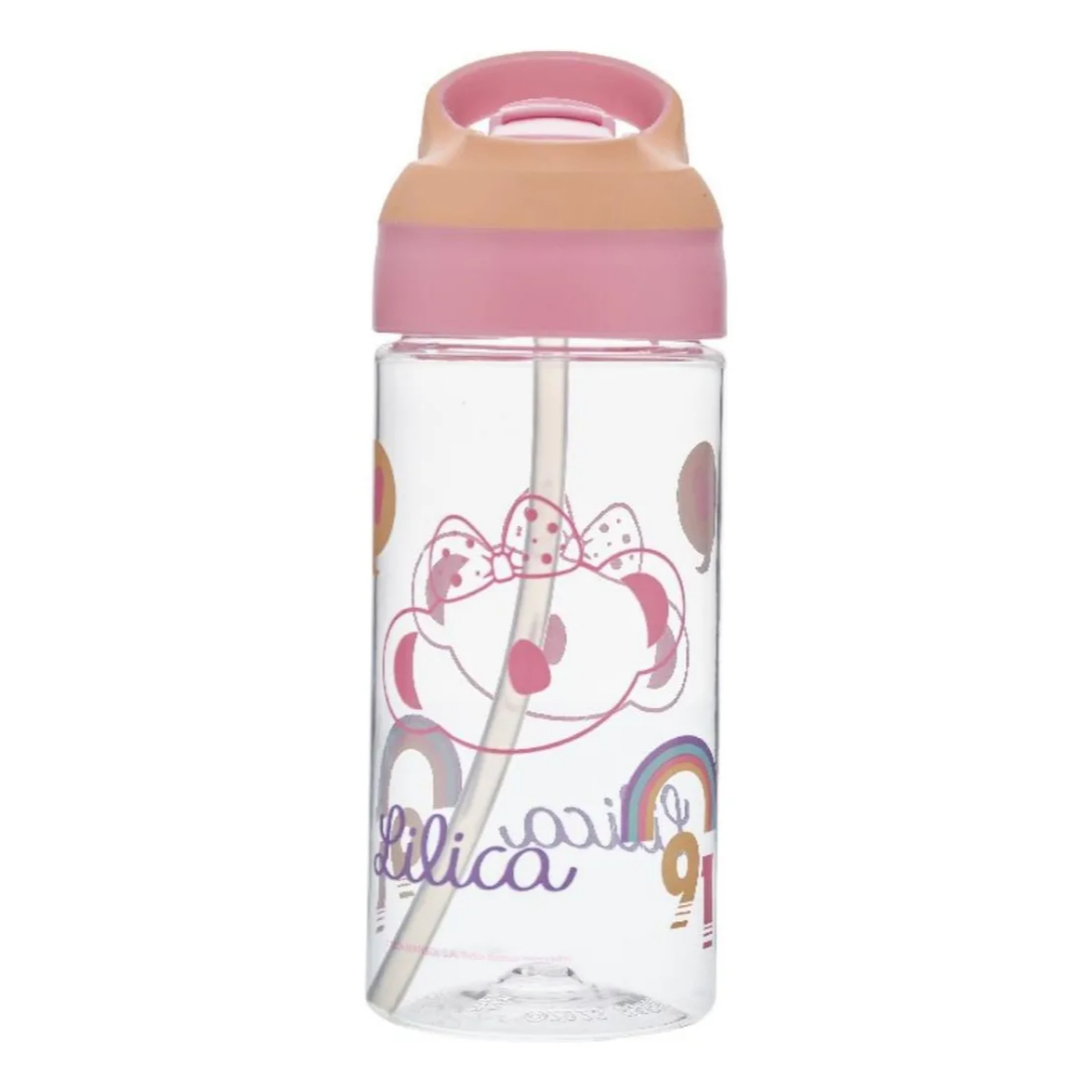 Garrafa Plastica Tritan C/ Canudo Lilica Ripilica Glimmer Cor Rosa