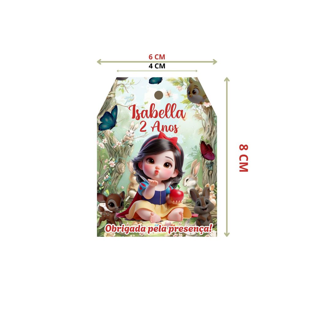 Tag Personalizada para Lembrancinha | Todos os Temas | Nome e Idade | Festa Infantil, Branca de Neve, Princesas, Disney,