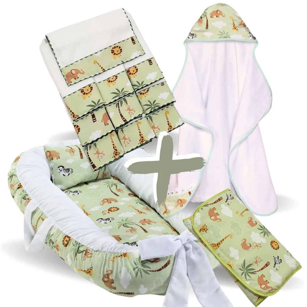 Kit Ninho Redutor de Berço Bebe + Toalha de Banho Forrada + 6 Toalha de Ombro + Trocador Portátil