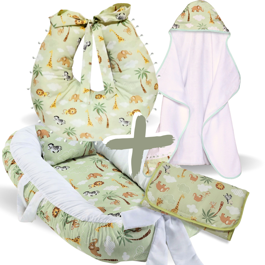 Kit Toalha de Banho Forrada + Ninho Redutor de Berço + Trocador Portátil + Almofada para Amamentação
