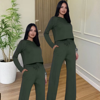 Conjunto Feminino Moletinho de Inverno  Blusa com Manga e Calça Pantalona Fashion em Oferta na Shopee