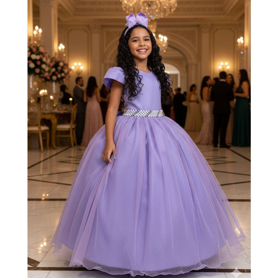 Vestido Infantil Marie Longo Heloísa Lilás Festa Daminha Formatura - Tam 4 a 14