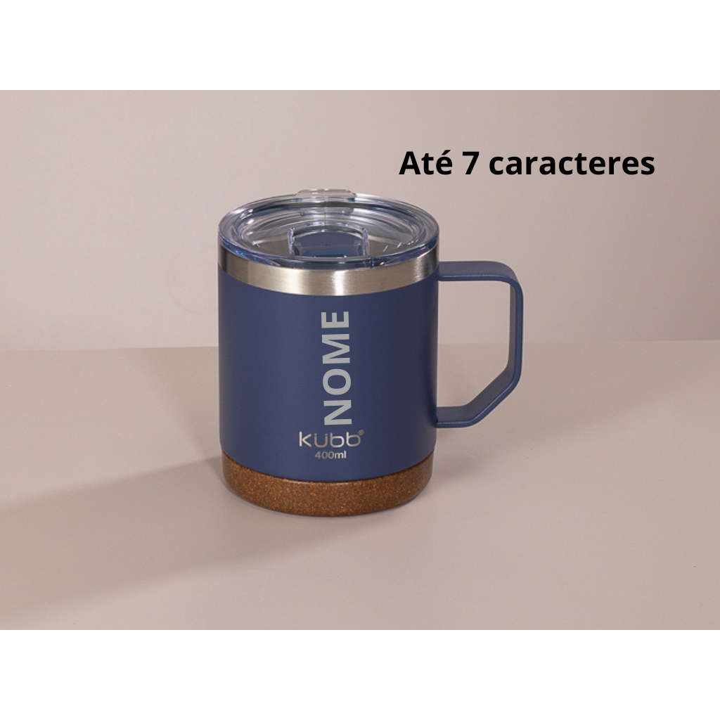 Caneca Térmica Inox 400ml com Tampa e Base de Cortiça – Estilo, Praticidade e Conservação Térmica