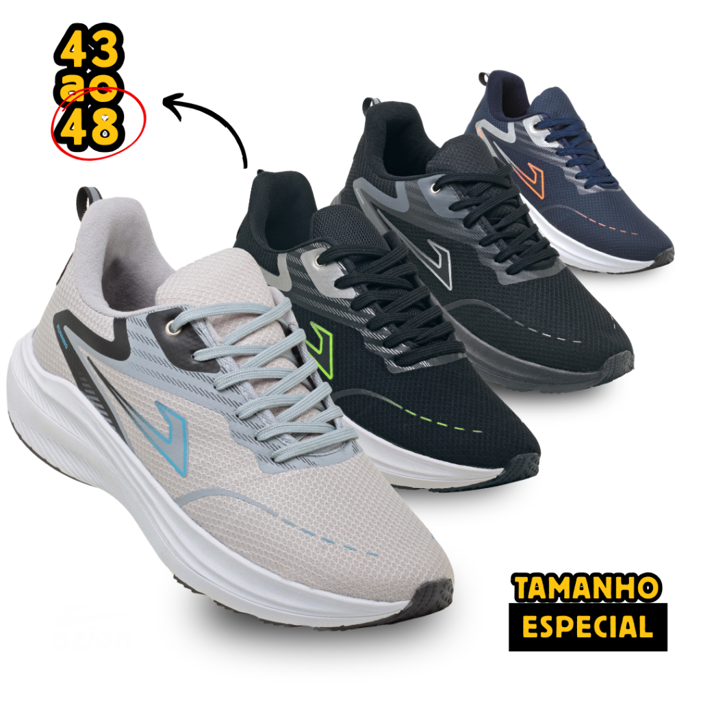 Tênis Esportivo Academia Masculino Sapato Grande Número 47 48 Ultra Confortável Macio Original Ozion