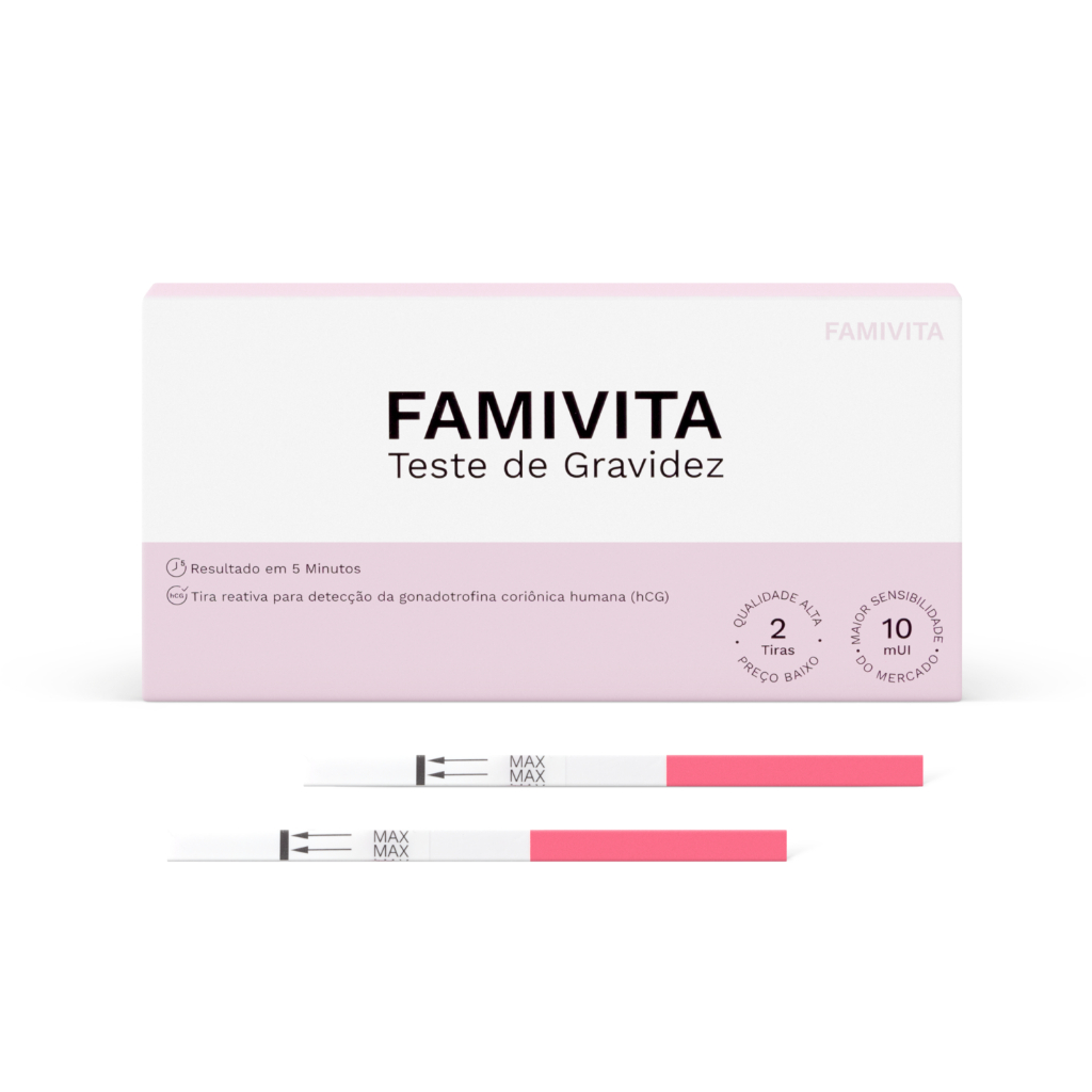 Teste de Gravidez Famivita - 2 Tiras - Sensibilidade 10mUI - Detecta antes do Atraso