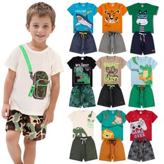 Kit Sortido 2 ou 10 Peças de Roupas Infantil Menino- 5 Camisetas + 5 Bermudas - Kit 5 Conjuntos de Roupa Verão Masculino em Oferta na Shopee