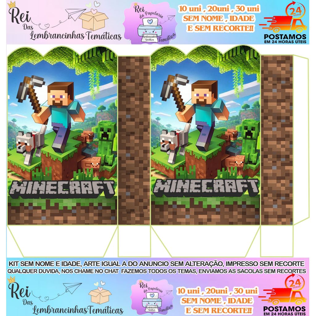 SACOLINHA TEMA MINECRAFT PEGUE E MONTE ! SEM RECORTE ! SEM NOME E IDADE ! 24 HORAS UTEIS PARA ENVIO !