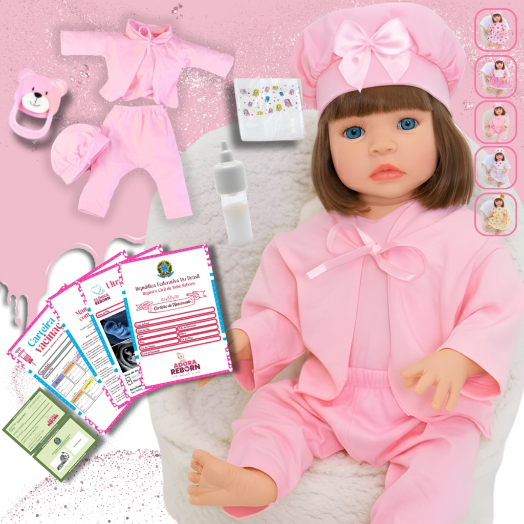 Boneca Bebê Reborn Silicone Realista Menina Com Kit e Roupinha Pode dar Banho em Oferta na Shopee