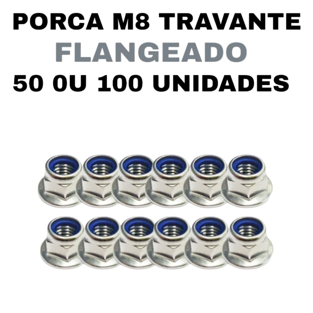 Porca Sextavada Flangeada M8 Travante Zinco Nylon 100 Unidades