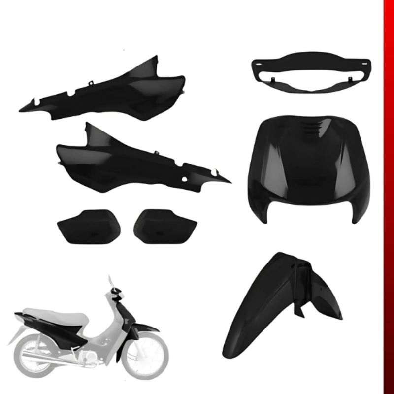 Kit Carenagem biz 100 98 2000 2001 2002 2003 2004 2005 preta completa tampa lateral paralama dianteiro e frente.