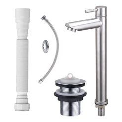 Kit Torneira Bica Alta Aço Escovado Válvula 1 1/4 Cromada Engate Sifão Beltempo