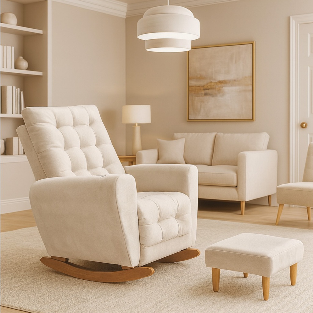 Poltrona Amamentação Base Balanço Cecilia BegeClaro