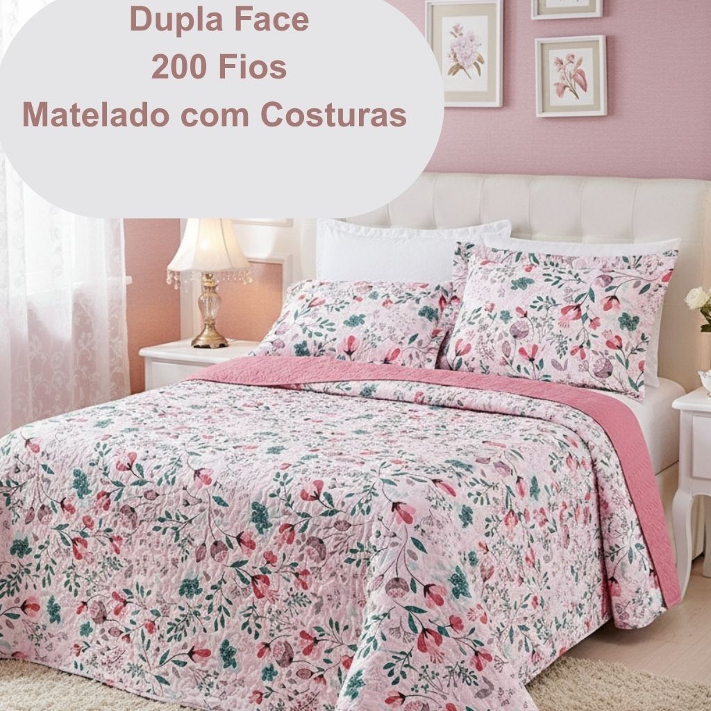 Colcha 3 peças Cobre Leito Dupla Face Micropercal 200 Fios Avere