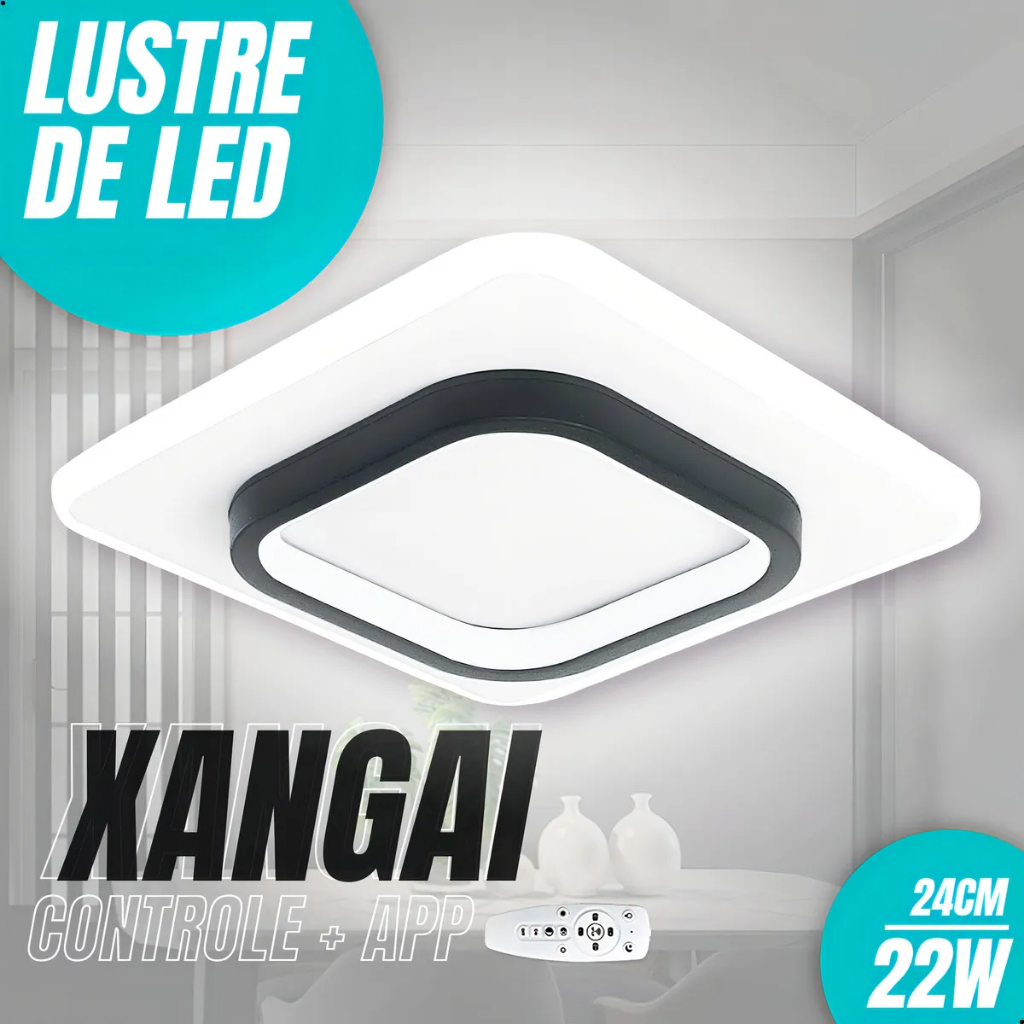 Lustre de LED Plafon Xangai 22w Preto c/ Controle TrendDecor Autovolt 110V 220V