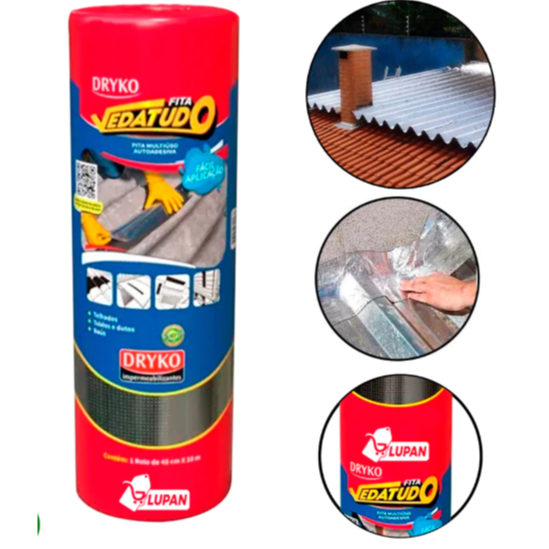 Fita Asfáltica Adesiva Vedatudo Dryko 45cm x 10m Cor Alumínio – Vedação e Impermeabilização