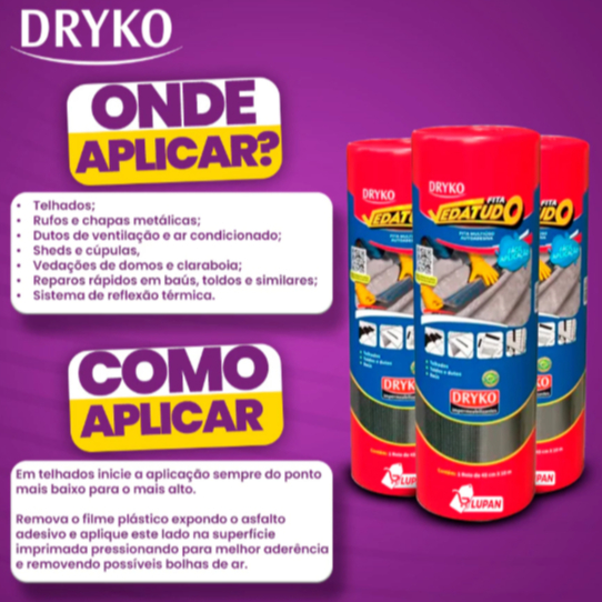 Fita Asfáltica Adesiva Vedatudo Dryko 45cm x 10m Cor Alumínio – Vedação e Impermeabilização · foto 2