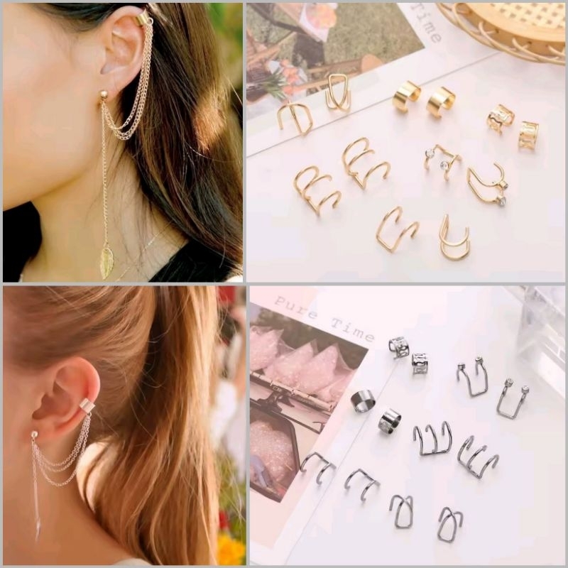 6 Peças Brincos de pressão Pircing Fake/Dourado/Prateado/Grafite/Argola/ouro/prata/falso/Orelha