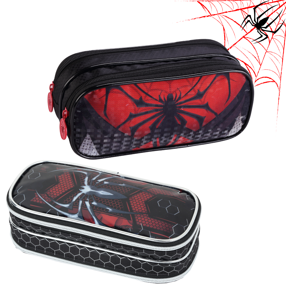 Estojo Duplo Escolar Infantil Menino Spider Aranha Dark Reforçado Grande