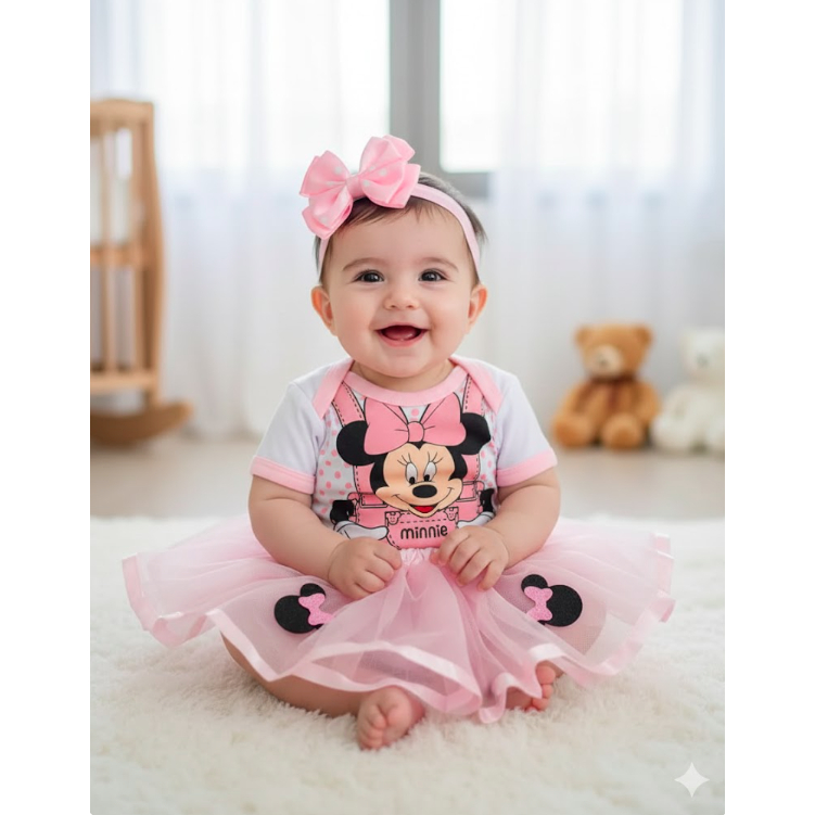 Body mesversário bebê Menina - Minnie Rosa