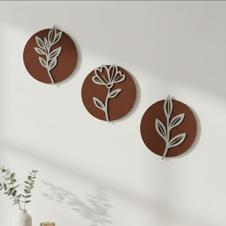 Kit 3 Quadros MDF Redondos Marrom Decoração Minimalista Casa Interiores Hall Sala Quarto Presente em Oferta na Shopee