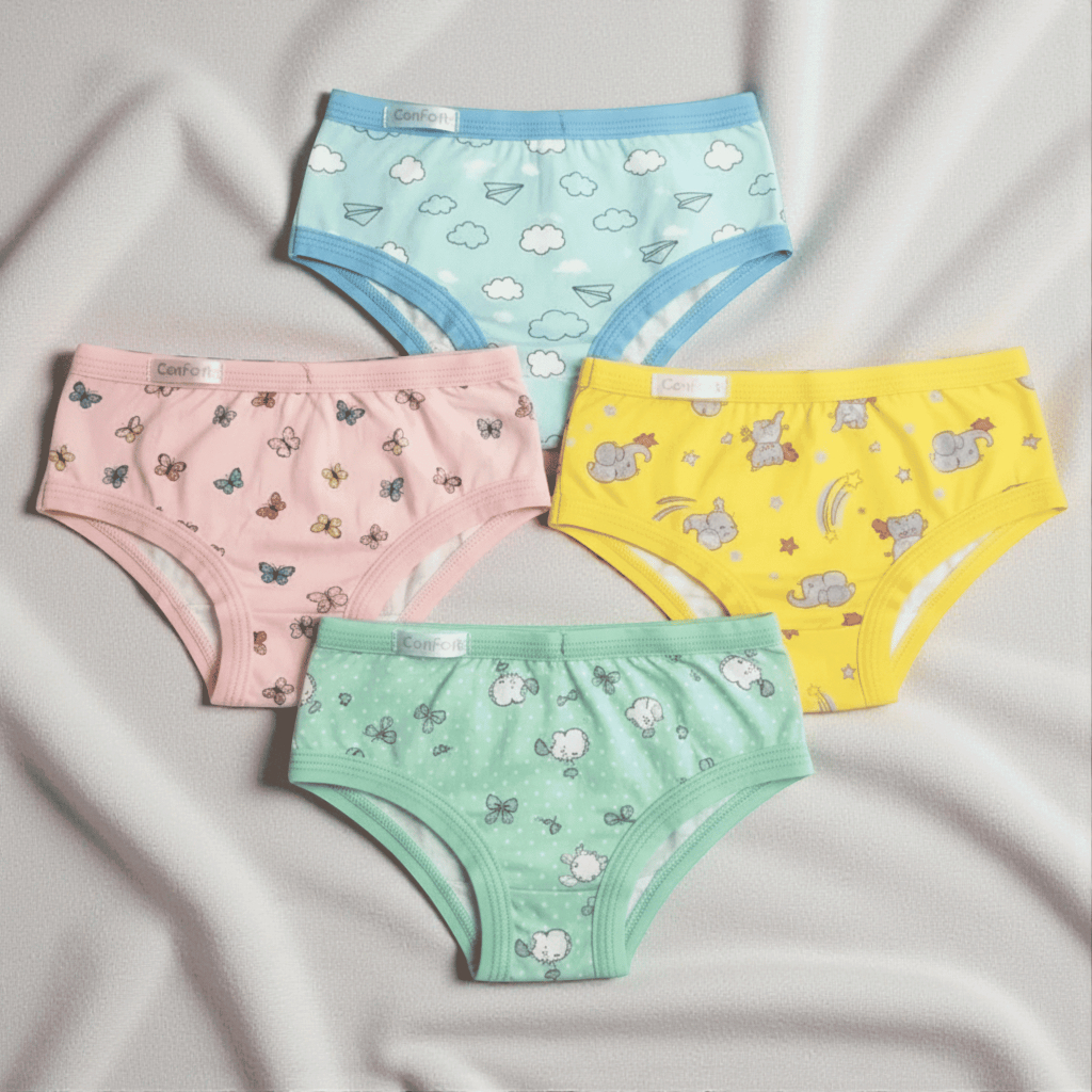Kit 4 Tangas Infantis de suede Calcinhas Estampadas com viés elástico confortável menina moça
