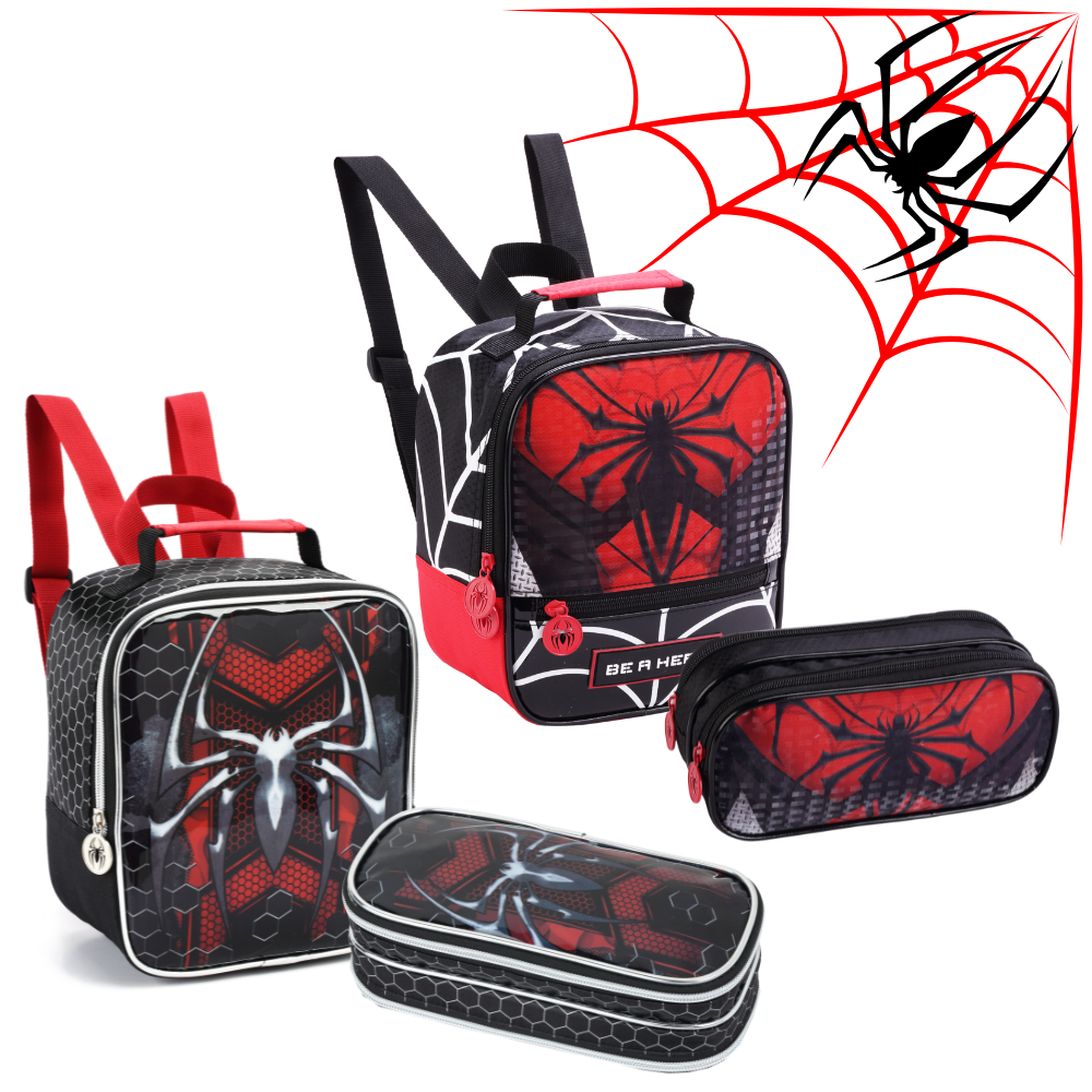 Lancheira Térmica e Estojo Duplo Infantil Menino Spider Aranha Dark Escolar Passeio e Creche em Oferta na Shopee