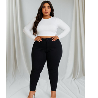 Calça Jeans Skinny Feminina Preto Plus Size Conforto Casual Elegante Estilosa Tendençia Moderna.. em Oferta na Shopee