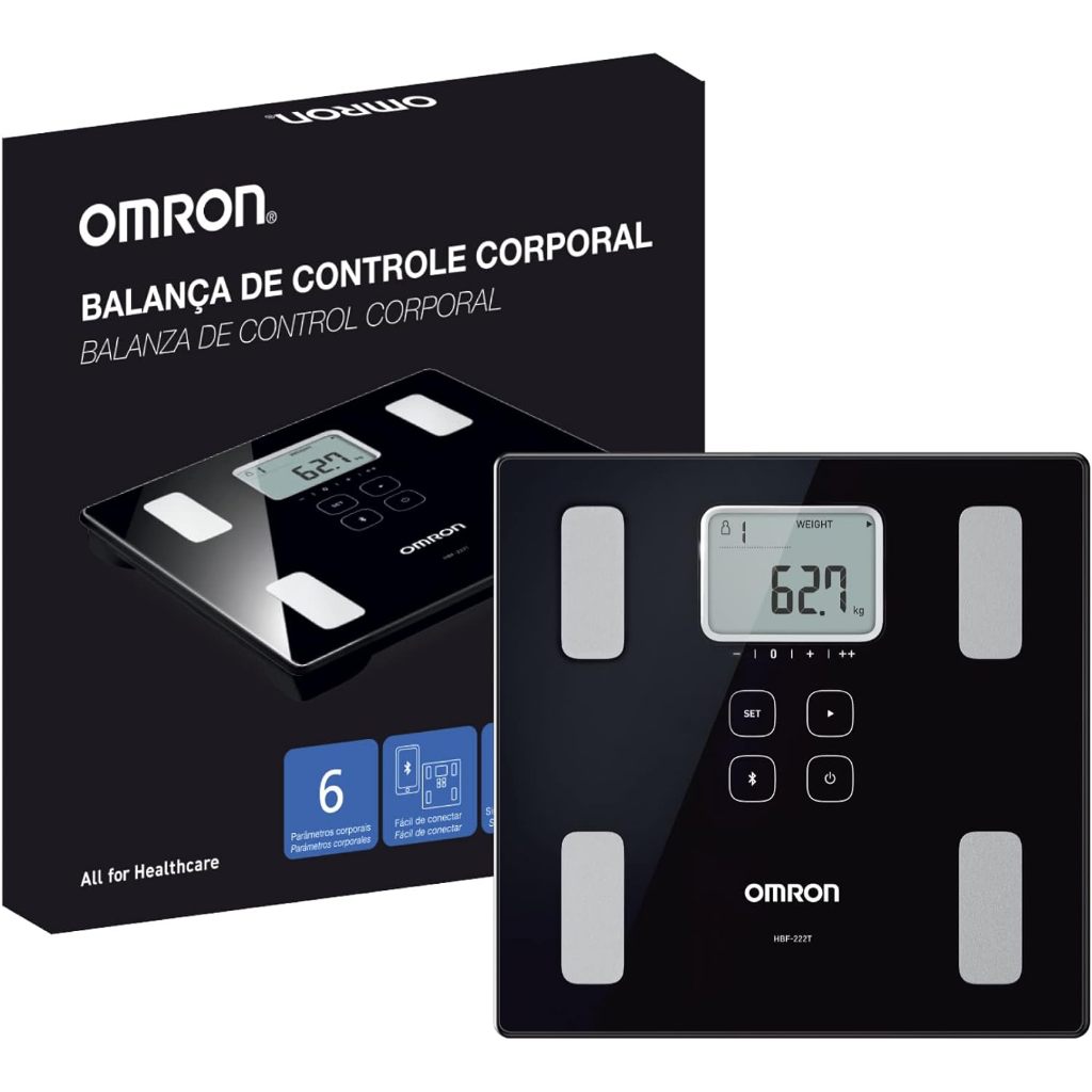 Balança Digital de Bioimpedância com Bluetooth e Visor de LCD HBF-222T-LA - OMRON