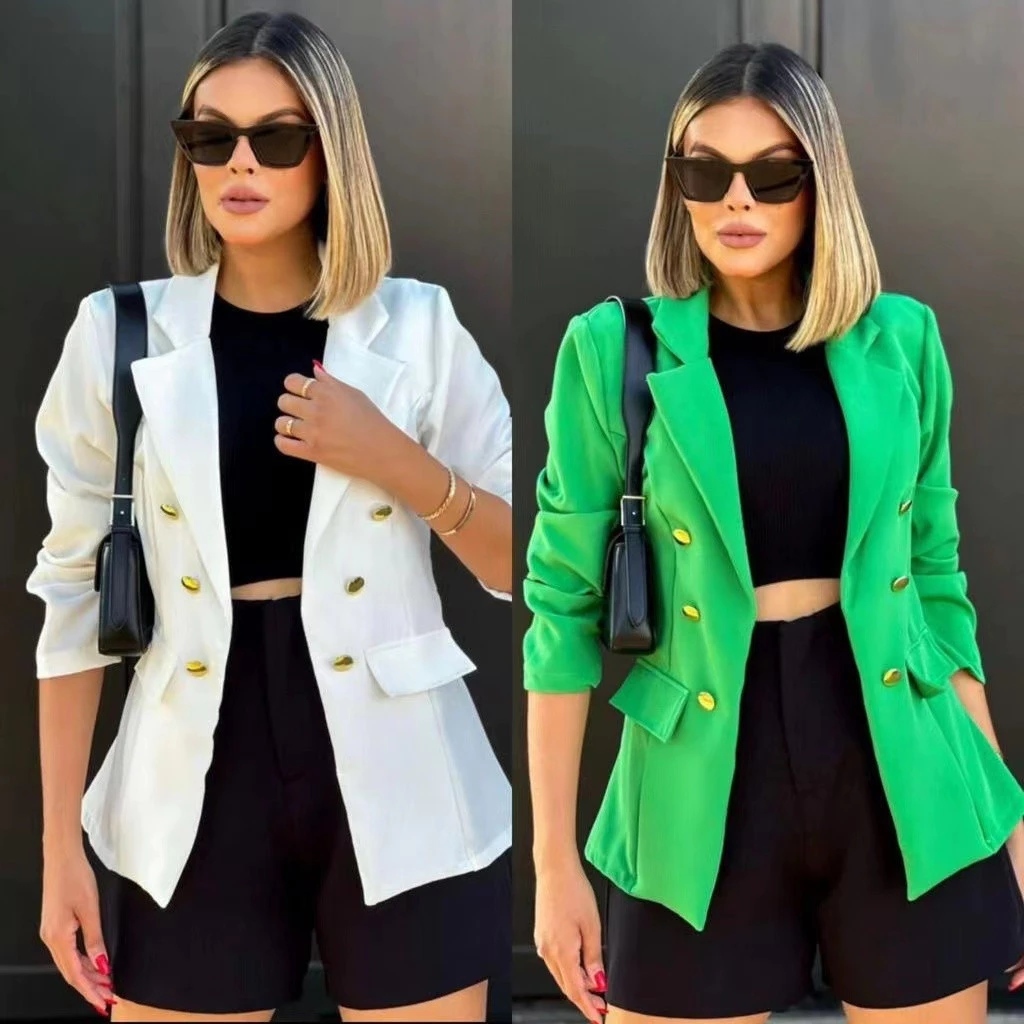 Blazer Feminino Casaquinho Alfaiataria Casaco Social Maxi Longo Sobretudo