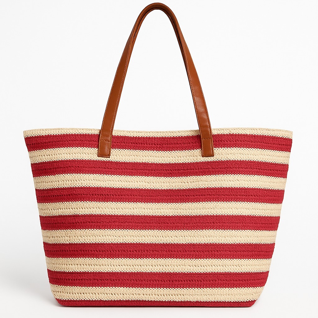 Bolsa de Praia Listrada Grande com Alças em Couro Sintético Espaçosa Confortável e Estilosa