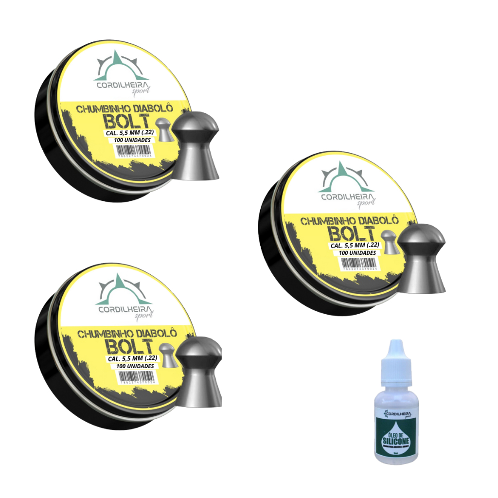 300 CHUMBINHOS BOLT DIABOLÔ 5,5MM + 01 ÓLEO SILICONE em Oferta na Shopee
