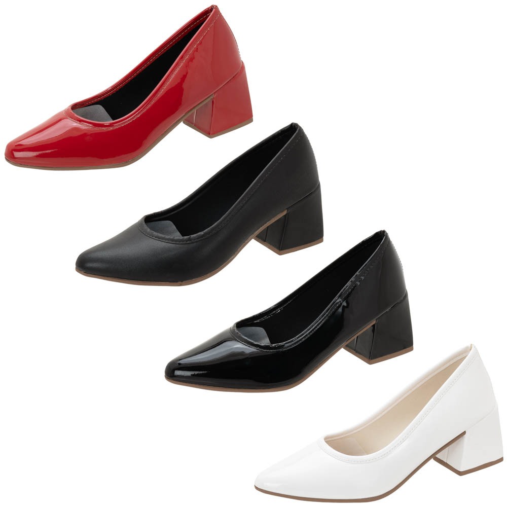 Scarpin Bico Fino Anna Karol Peeptoe Salto  Quadrado 5cm Verniz