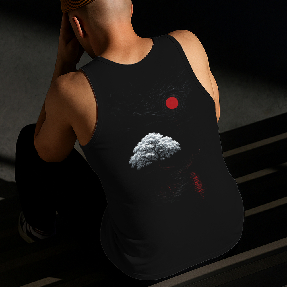 Camiseta Regata Masculina Estampada Árvore de Cerejeira Algodão Estilo Conforto Diário Tamanho P GG