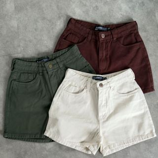 Kit 3 Short Jeans Feminino cos alto Short Jeans Cintura Alta Brim colorido Bermuda MOM 100% Algodao marmorado em Oferta na Shopee