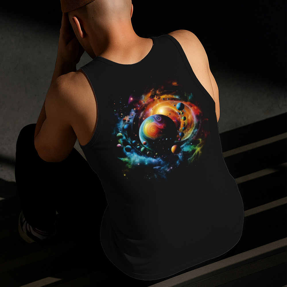 Camiseta Regata Masculina Estampada Universo Colorido Algodão Estilo Conforto Diário Do Tamanho P GG