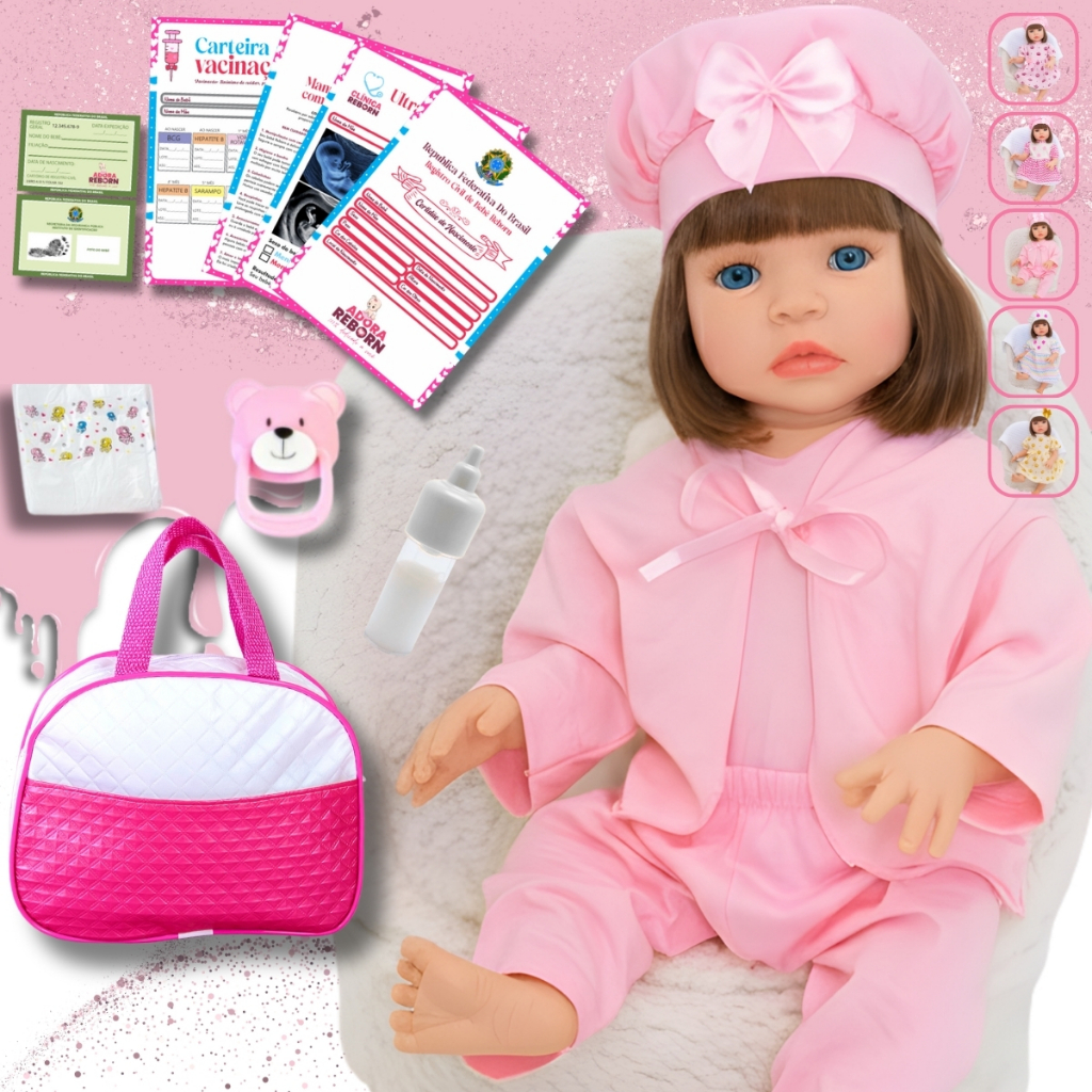 Boneca Bebê Reborn Realista Com Bolsa 100% Silicone Pijama