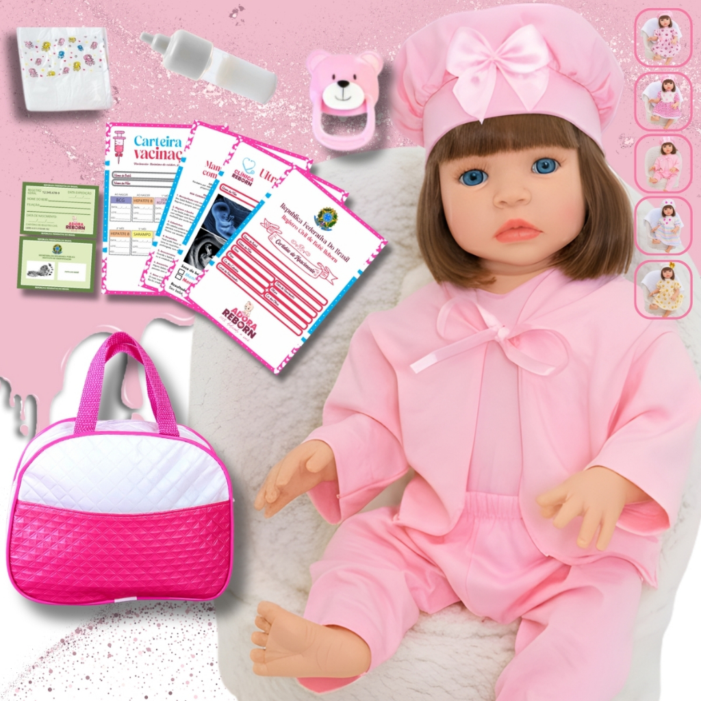 Boneca Bebê Reborn Realista Silicone Boneca Vestido e Bolsa de Maternidade